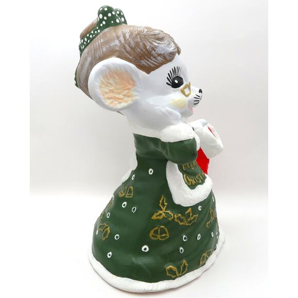 Vintage Hand Painted Ceramic Christmas Mouse Figurine Mrs. Claus Merry Xmas 8.5″ - Picture 5 of 10